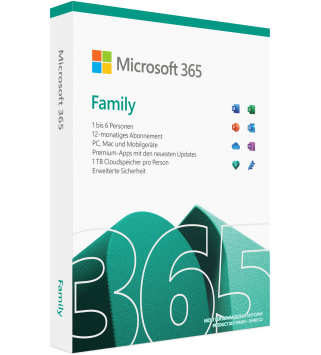 Microsoft 365 Family 1 Jahr 6 PCs/Macs + 6 Tablets (6 Personen)