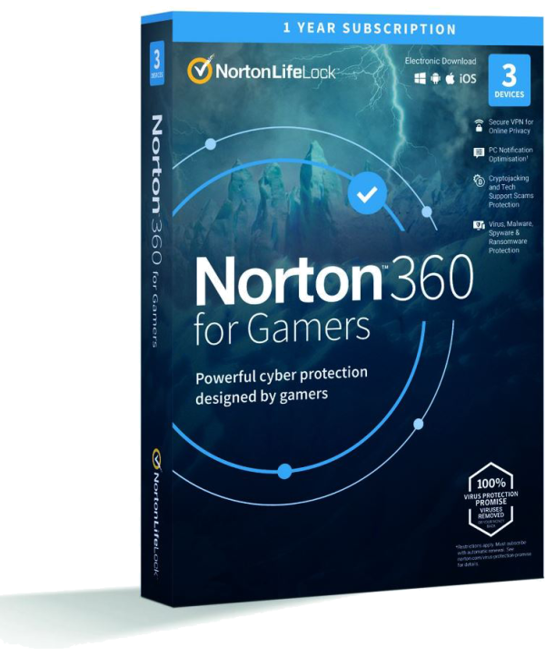 Norton 360 for Gamers für Windows/Mac/iOS/Android 3 Geräte 1 Jahr Deutsch/Multilingual + 50 GB (ohne Abonnement)