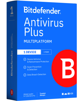 Bitdefender Antivirus Plus Multiplatform 2026 für PC/Mac/iOS/Android 1 Gerät 1 Jahr Deutsch/Multilingual (Multi-Device)
