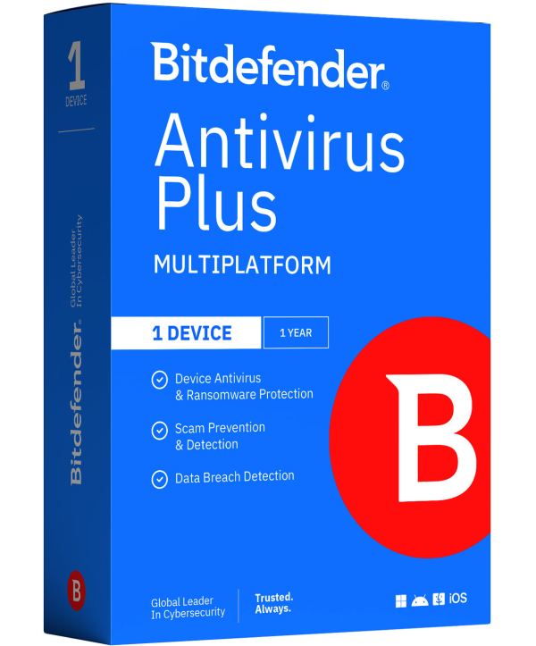 Bitdefender Antivirus Plus Multiplatform 2026 für PC/Mac/iOS/Android 1 Gerät 1 Jahr Deutsch/Multilingual (Multi-Device)