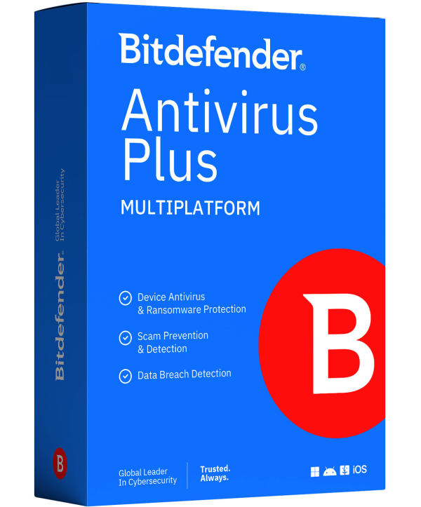 Bitdefender Antivirus Plus Multiplatform 2026 für PC/Mac/iOS/Android 3 Geräte 1 Jahr Deutsch/Multilingual (Multi-Device)
