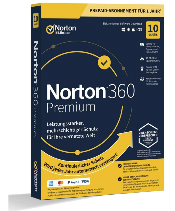 Norton 360 Premium 10 Geräte 1 Jahr + 75 GB MD (mit Abonnement) (deutsch)