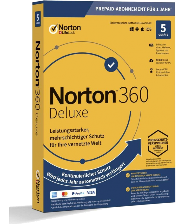 Norton 360 Deluxe 5 Geräte 1 Jahr + 50 GB MD (mit Abonnement) (deutsch)