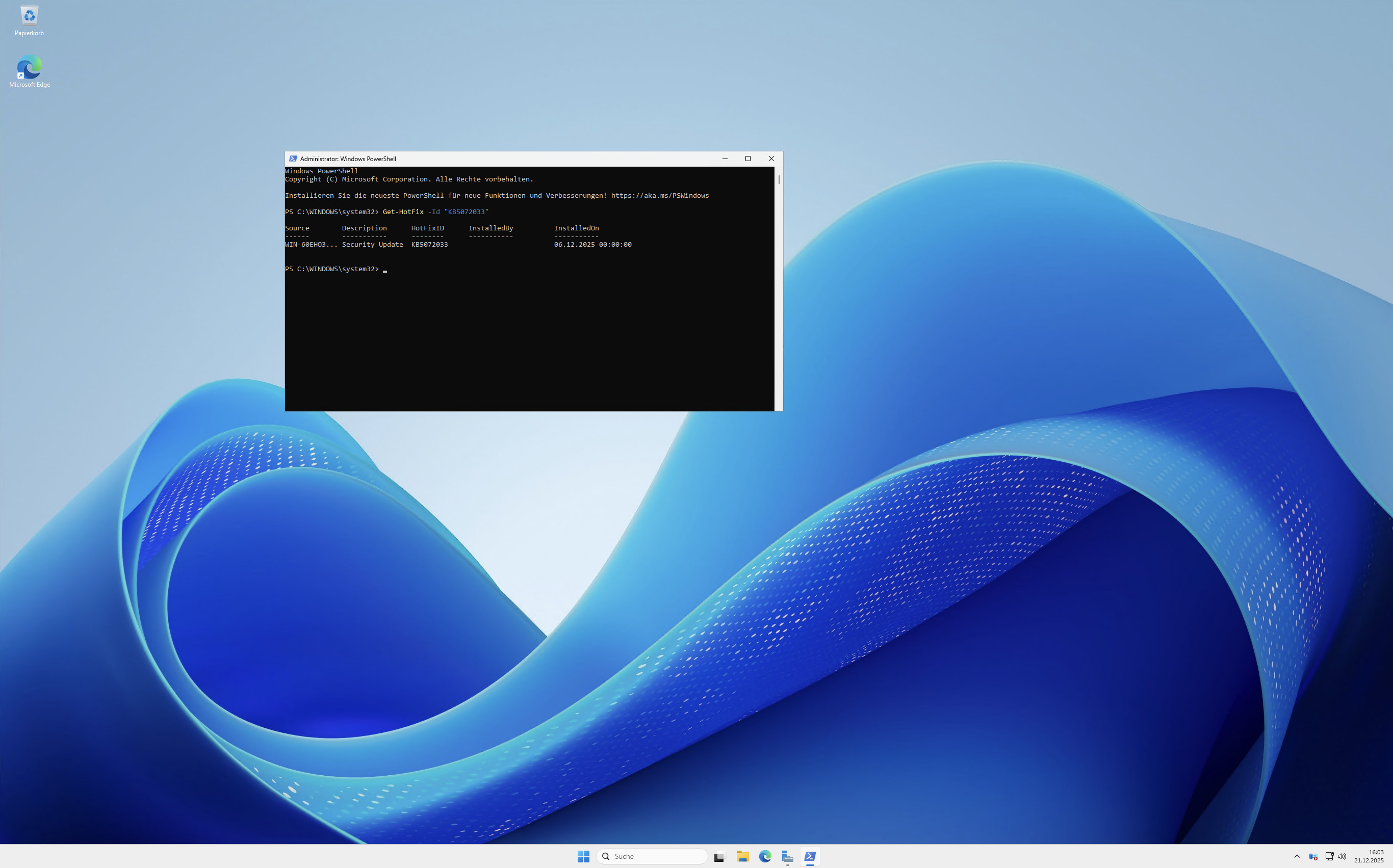 Check if KB5072033 installed