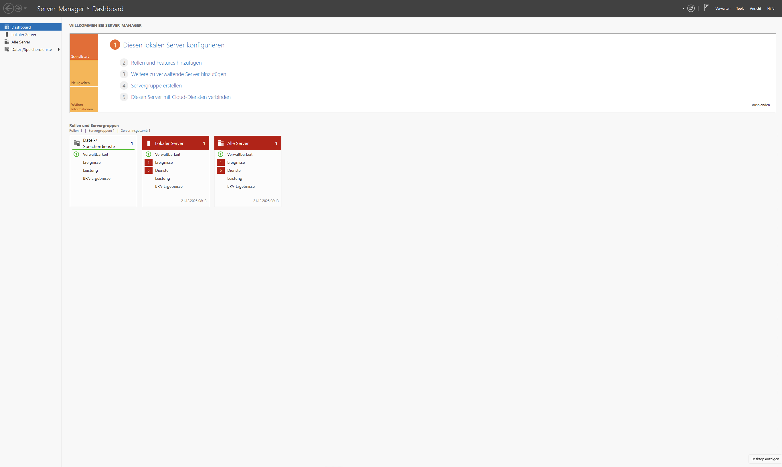 Windows Server 2025 Dashboard Verwaltung